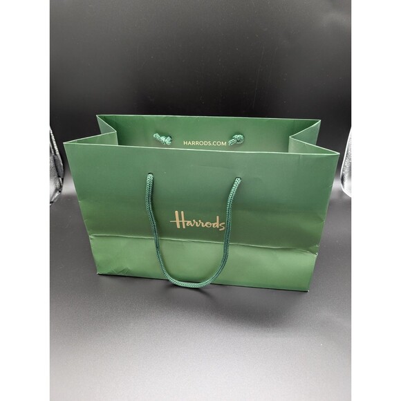 Harrods Green Medium Paper Gift Bag With Sheet Of Floral Tissue Paper GUC - Picture 2 of 6